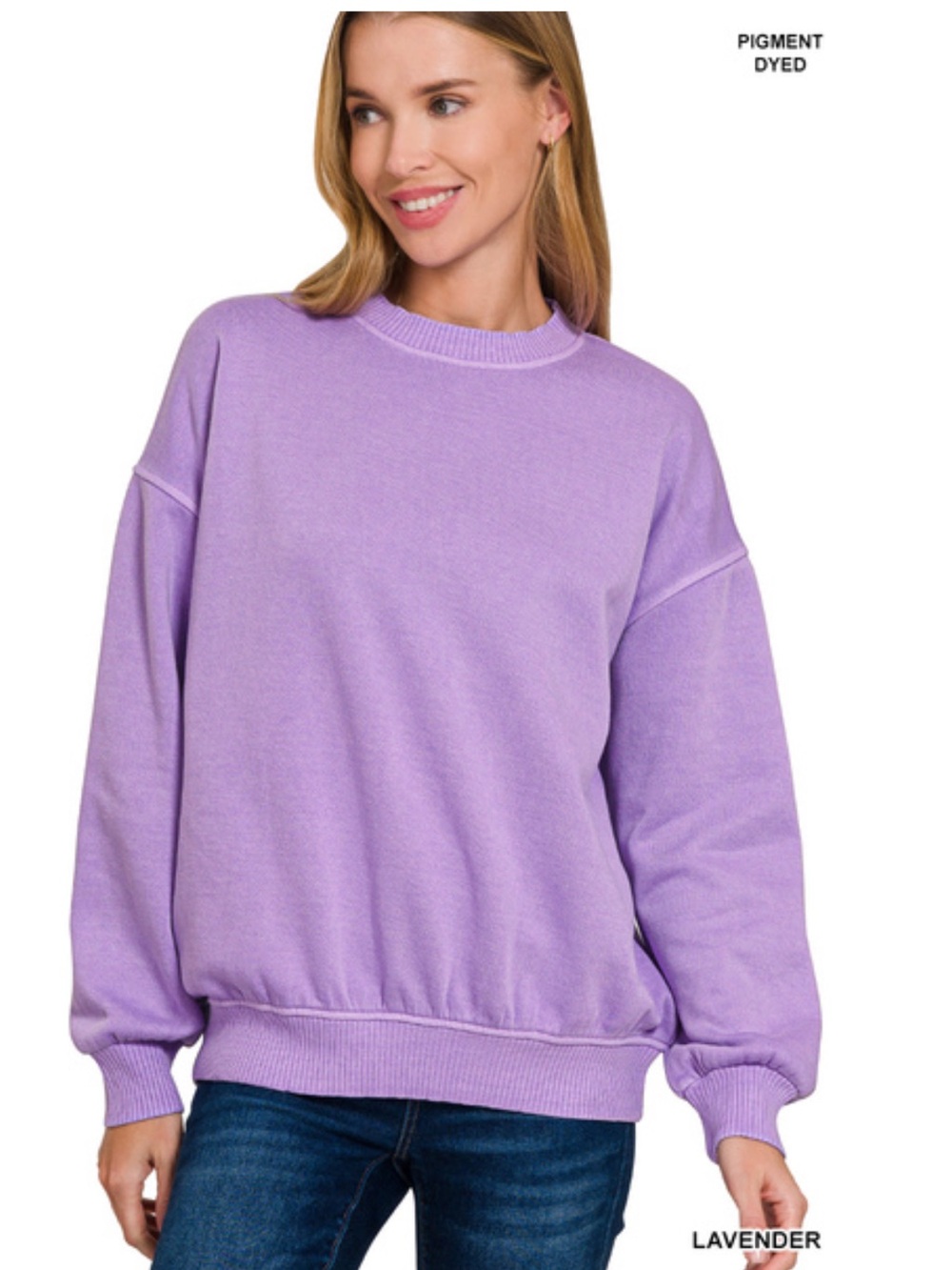 195 ❤️ lavender ZENANA PIGMENT DYE FLEECE OVERSIZED PULLOVER